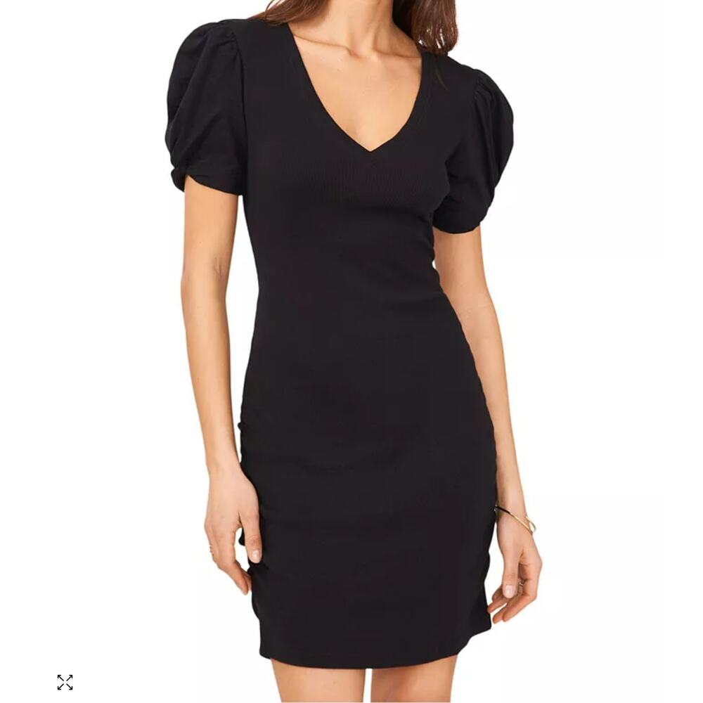 Sundays Black Ribbed Side Ruched Mini Dress Women's Size XS